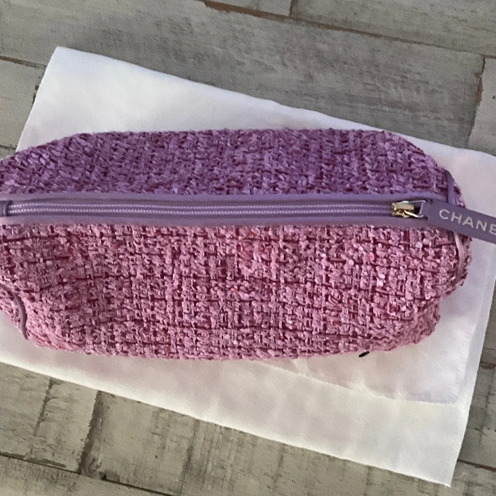 CHANEL Pink Tweed Cosmetic Pouch